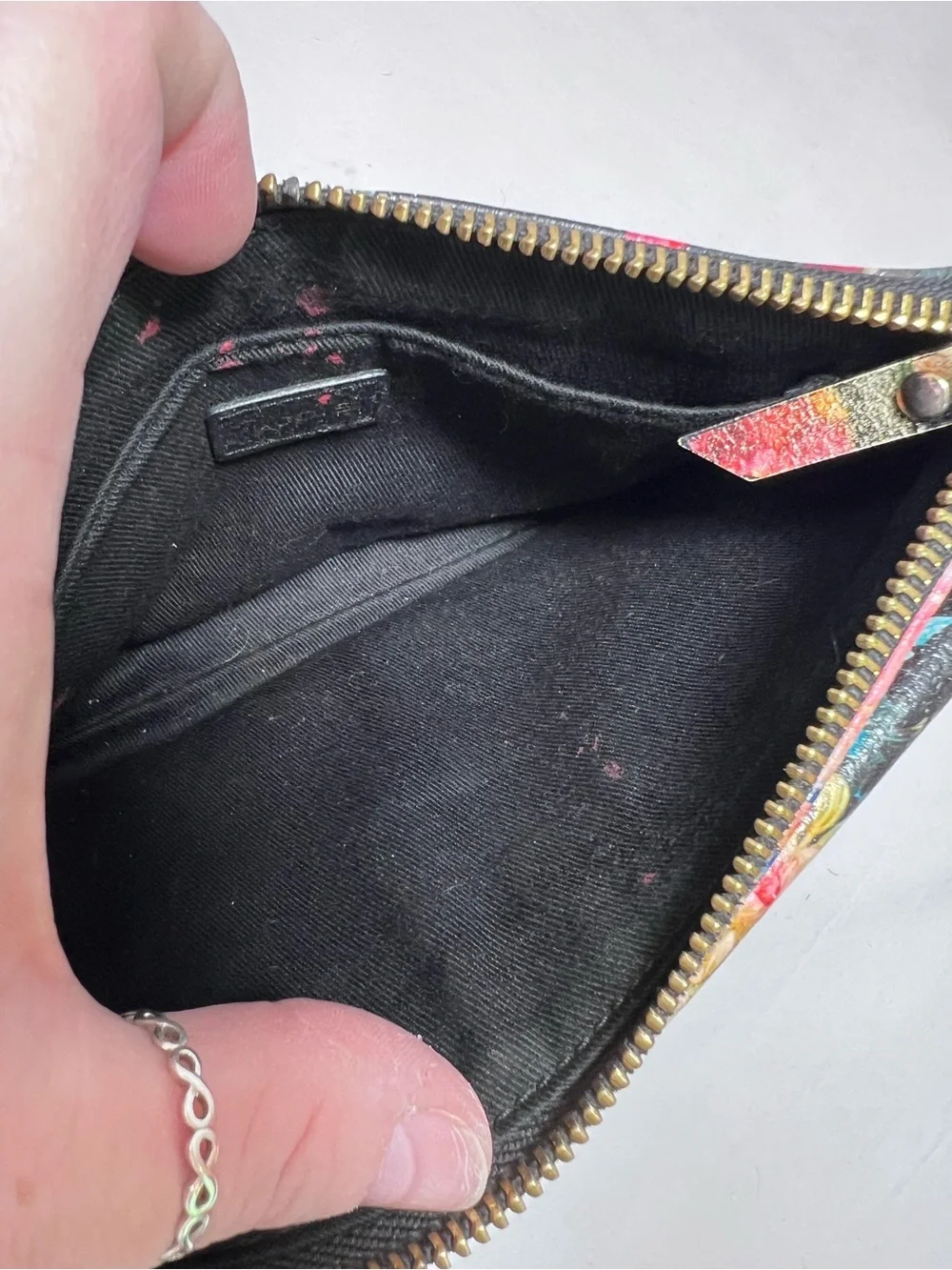 Lodis leather black floral wallet wristlet blush